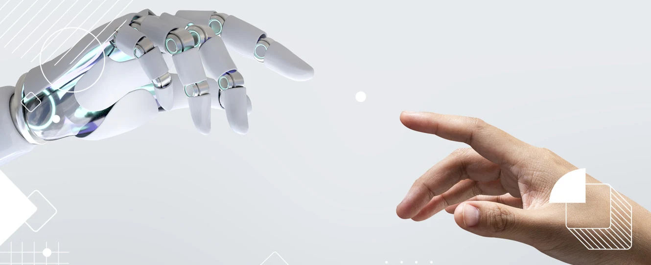 robot hand and human hand touching