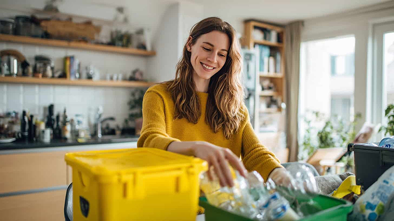 young woman doing plastic recycling